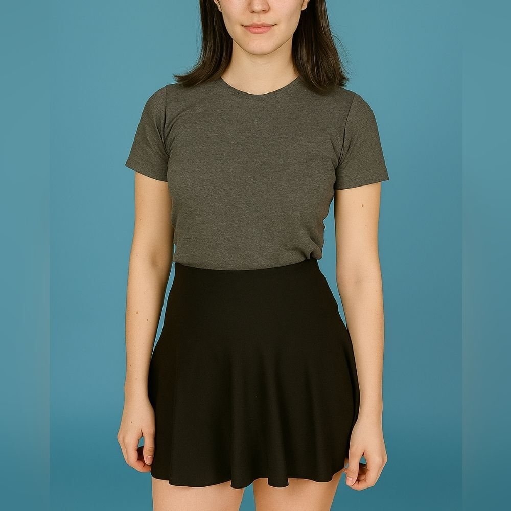 Black Flare Skater Skirt S Soft Stretch Mini Basic Casual Schoolcore Dark Academ